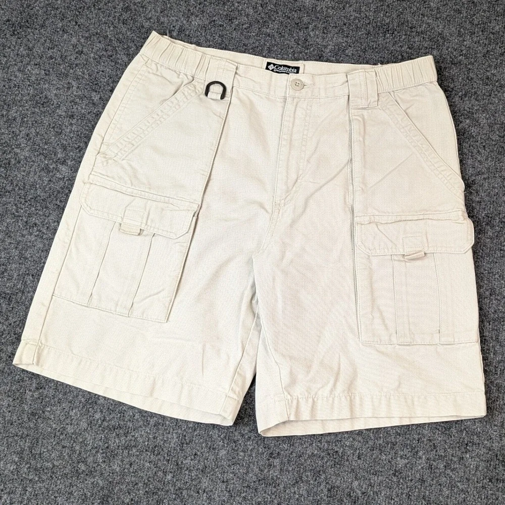 Columbia Mens 32 Tan Cotton Canvas Cargo Shorts Hiking Utility Outdoor 9 Inseam
